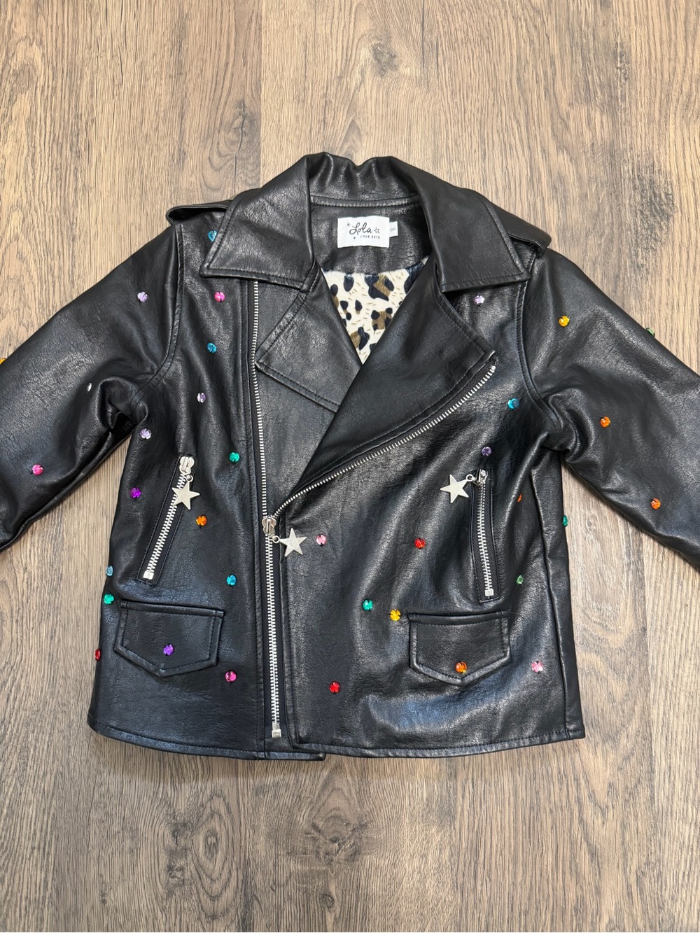Girls' Black Jewel Studded Vegan Leather Jacket